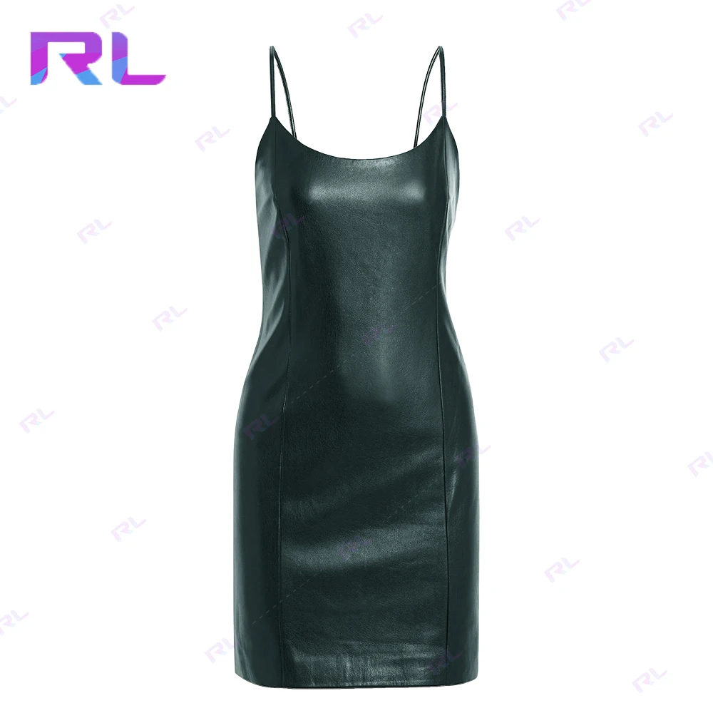 New Sexy Faux Leather Dress Backless Club Party Short Dress Solid Black Latex Bodycon Push Up Bra Mini Micro Dress