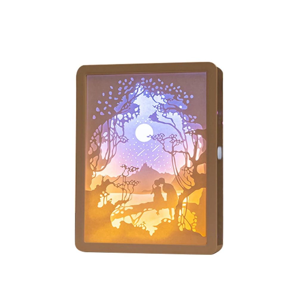 New product hot sale art paper-cut night light living room decoration paper carving lamp plastic photo frame