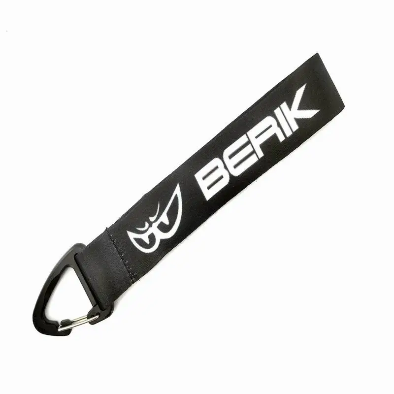 Custom Logo Brand Woven Embroidery Key Tag Customized Fabric Car Motorcycle Lanyard Keychain Strap