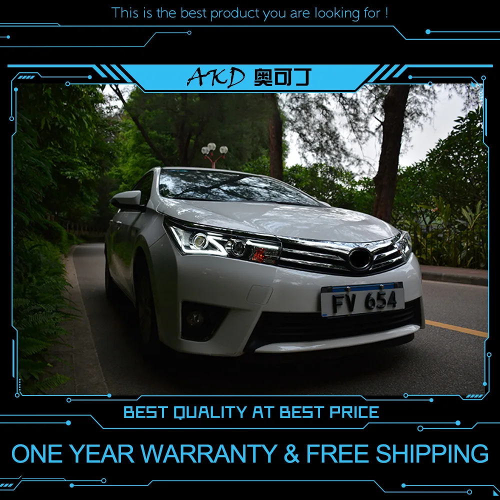 AKD tuning cars Headlight For Toyota Corolla 2014-2016 Headlights LED DRL Running lights Bi-Xenon Beam Fog lights angel eyes