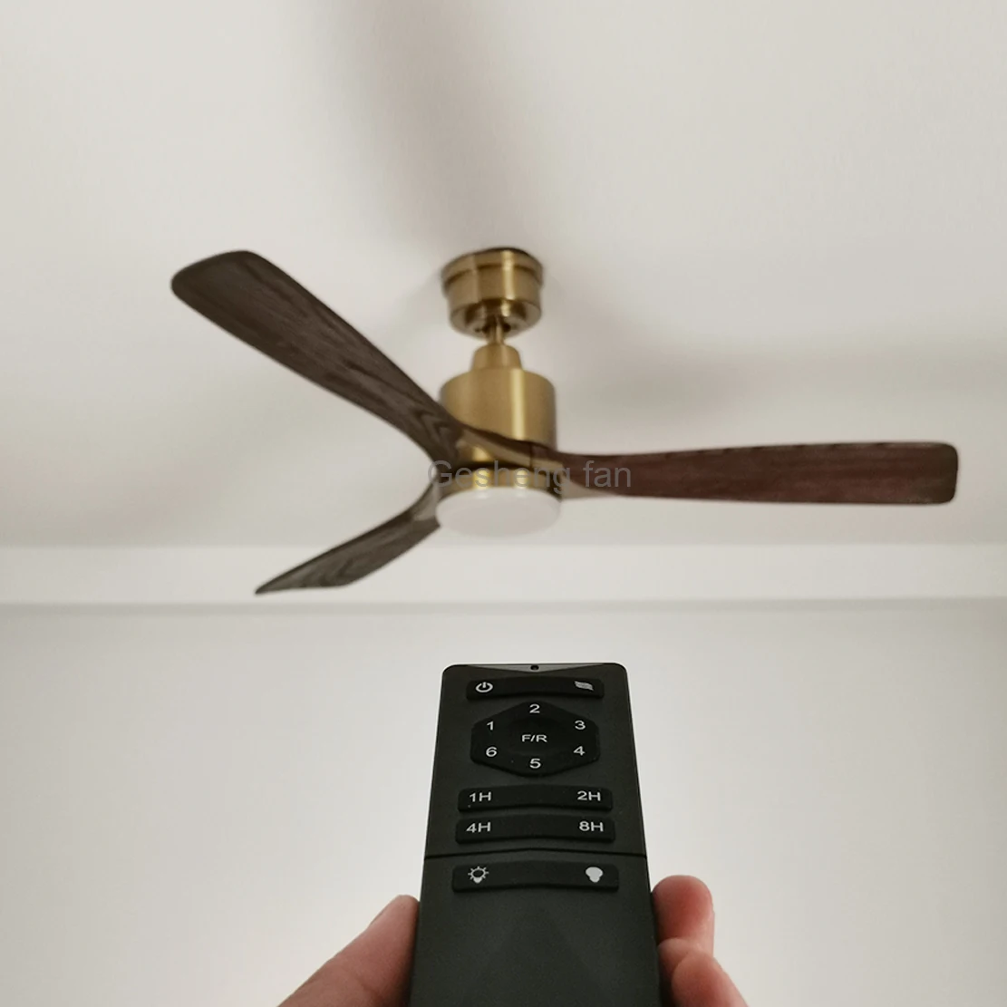 Nordic decorative 220v 52 inch fan ceiling wood 3 blades dc copper fan chandelier remote control energy saving ceiling fan light