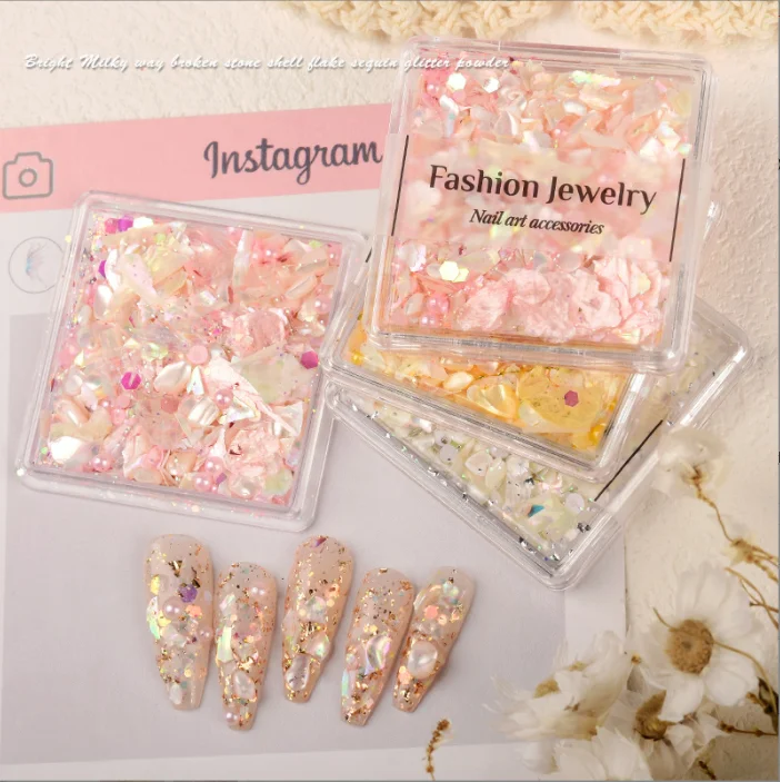 3 Color Nail Crystal Diamond Galaxy Powder Super Thin Shell Powder Glitter Nail Accessories Mixed Box Decorations