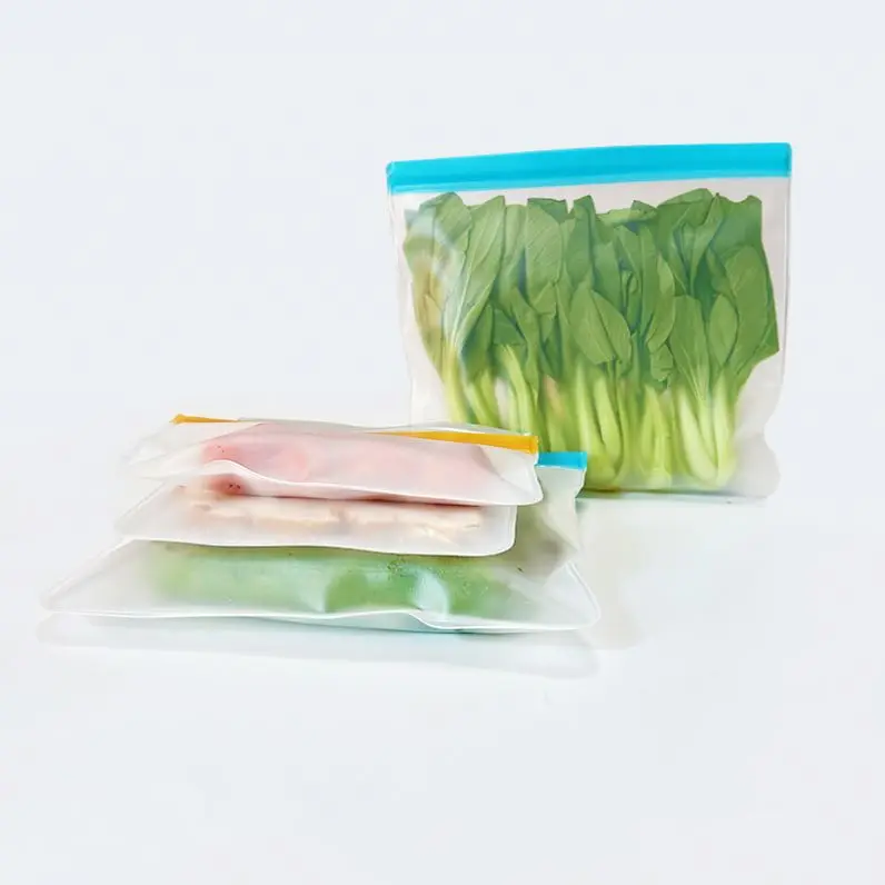 Reusable PEVA BPA Free Food Bag Freezer Stand Up Food Storage Bag Silicone Waterproof Top Kitchen Organizer Fresh Shut Bags
