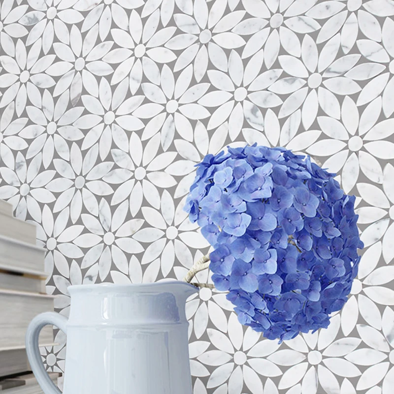 Border Tiles Flower Marble Rectangle Ceramic Foshan Crystal Mosaic Factory