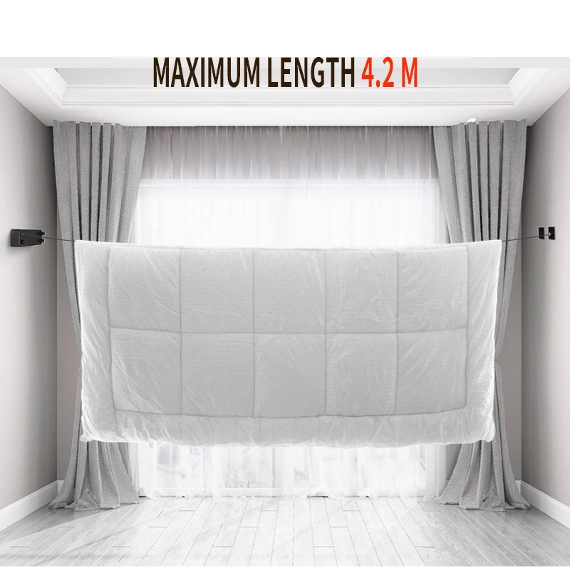 Wall-Mounted Retractable Indoor Clothesline Rack Stainless Steel Folding Technique Steel Wire Rope Flexible Indoor Drying Travel