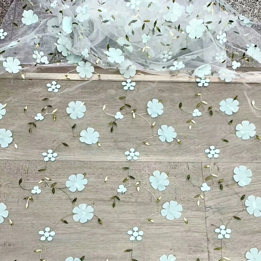 Hot Sale Colorful Cute Child Girl Lace Design Embroidery Fabric Wholesale Price 3d Small Flower Fabric