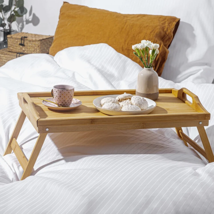 Nordic modern minimalist eco friendly design tea breakfast MDF wood natural bamboo sofa bed foldable serving tray with leg