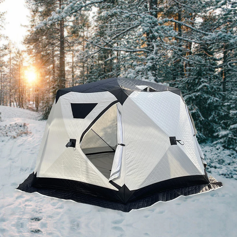 Outdoor Hexagon mobile sauna tent  Pop Up custom hub prism tent insulated ice fishing winter camping sauna tent manufacturer