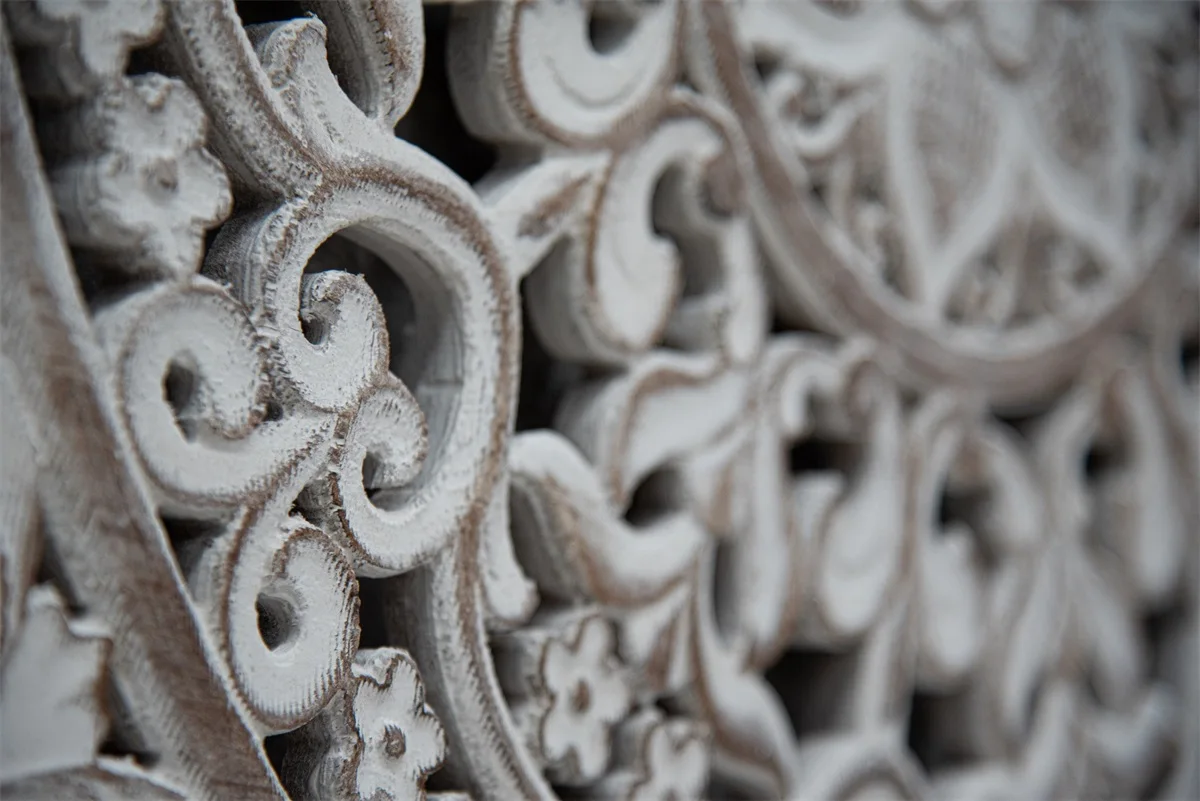 Home Wall Decoration Hanging Square Floral-Patterned MDF Carved Grid Wall Panel 3d in Grey Distressed for Bedroom