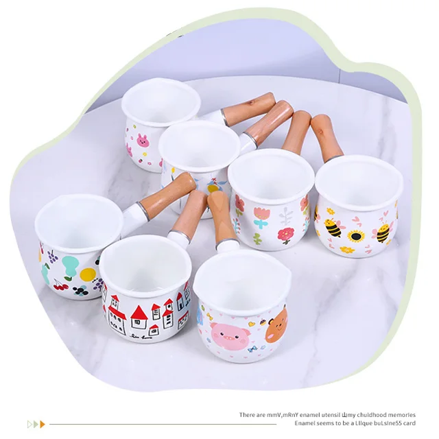 Hot sell Custom logo classic 10/15/16/18cm Small single handle Non Stick Enamel milk pot for home kitchen