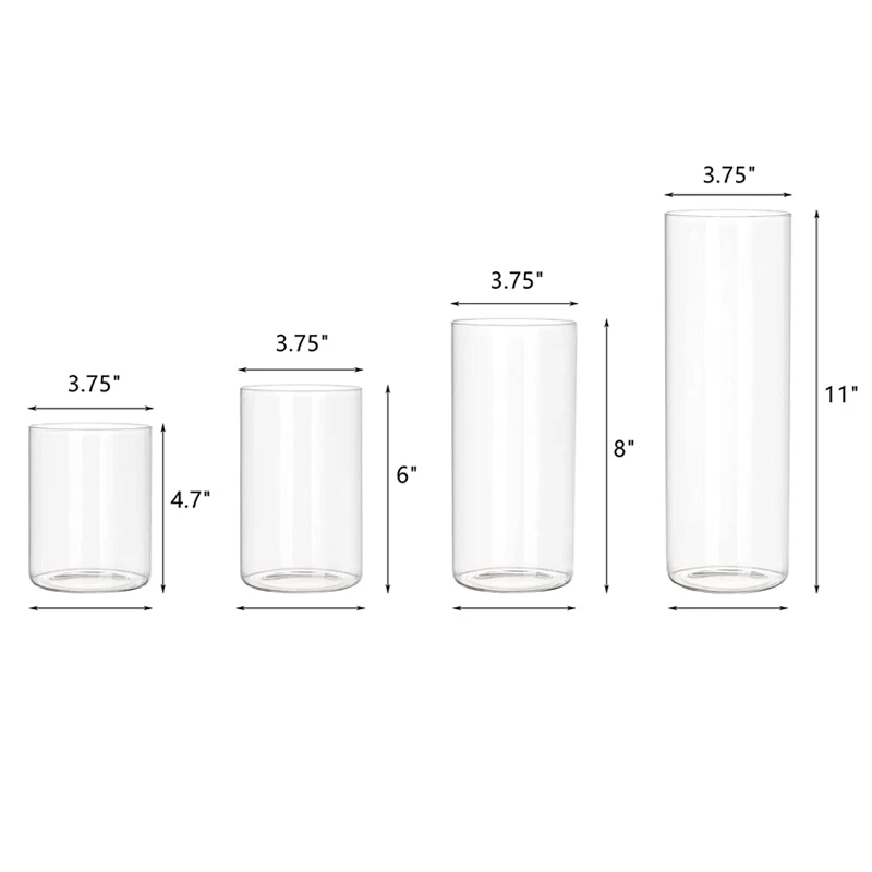 Ручная выдувная круглая прозрачная стеклянная цилиндрическая ваза для растений и цветов