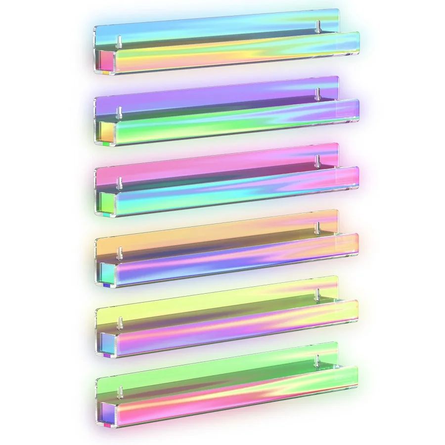 Acrylic 6 Pack One Set Nail Polish Rack Wall Mounted Shelves Rainbow Iridescent Acrylic Nail Polish Holder