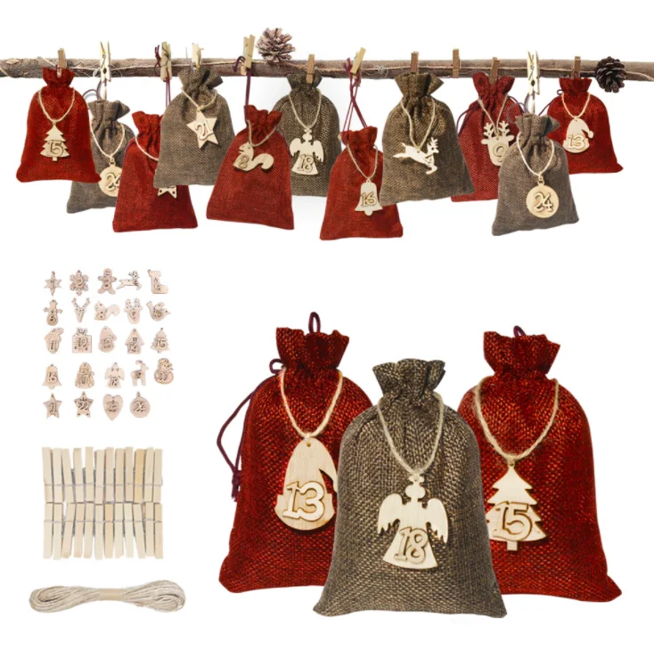 Label Countdown Advent Day Calendar Cotton Cloth Bag Christmas Burlap Bag Candy Gift Wrapping Cloth Bag