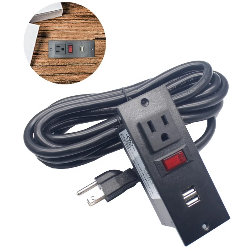 Hot sell Hotel wall mounted 2 USB power socket and 2 AC outlet socket with circuit breaker switch power strip