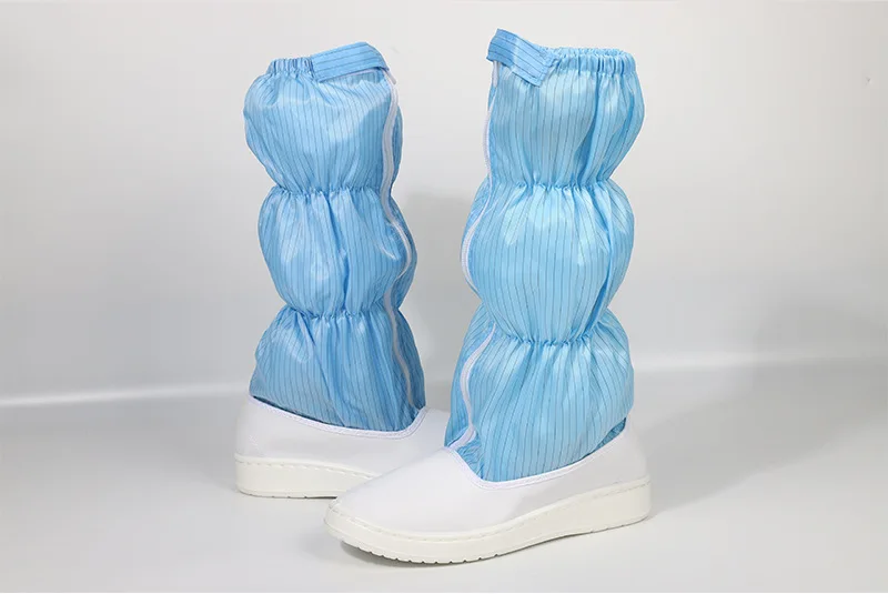esd soft long boot strip zip lock booties white pvc sole reusable washable antistatic cleanroom covers boots