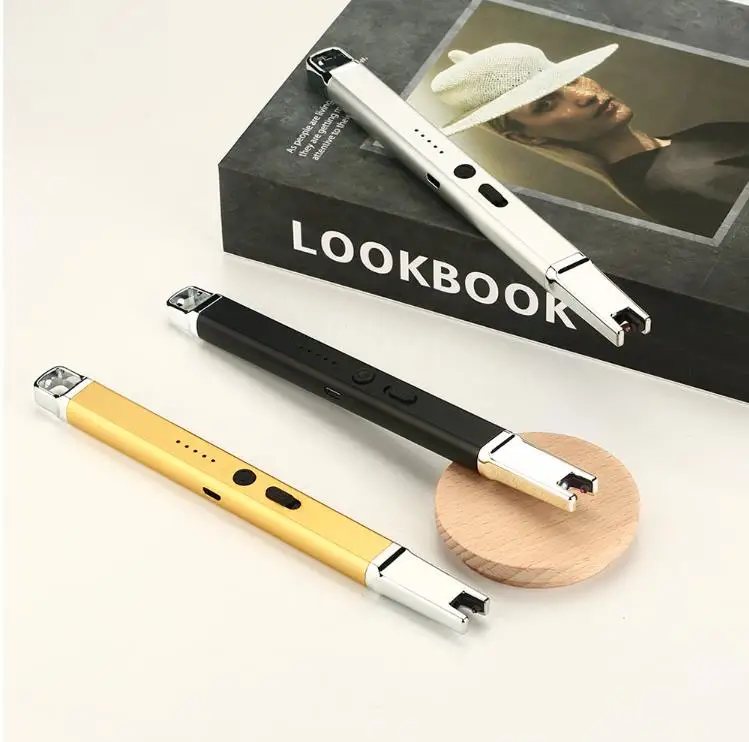USB lighter Rechargeable Windproof Flamesless Long Arc Lighters BBQ Camping Arc Lighters with Led Light