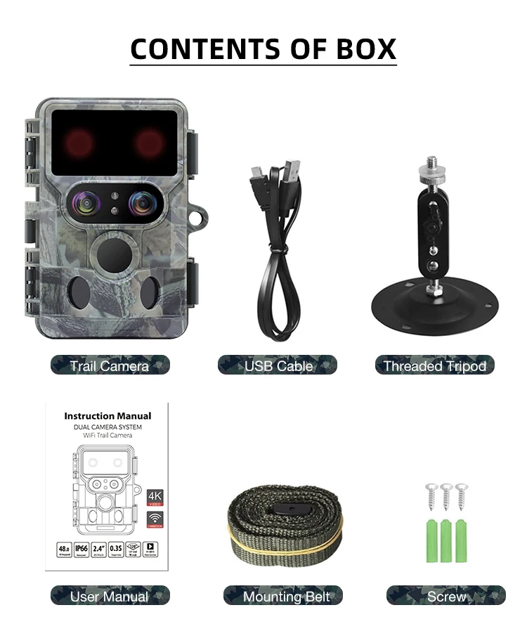 4K 48MP 13MP SONY Native Sensor WiFi Bluetooth Wild Game Trail Camera with 850nm LEDs 65ft Detection Range for Hunting