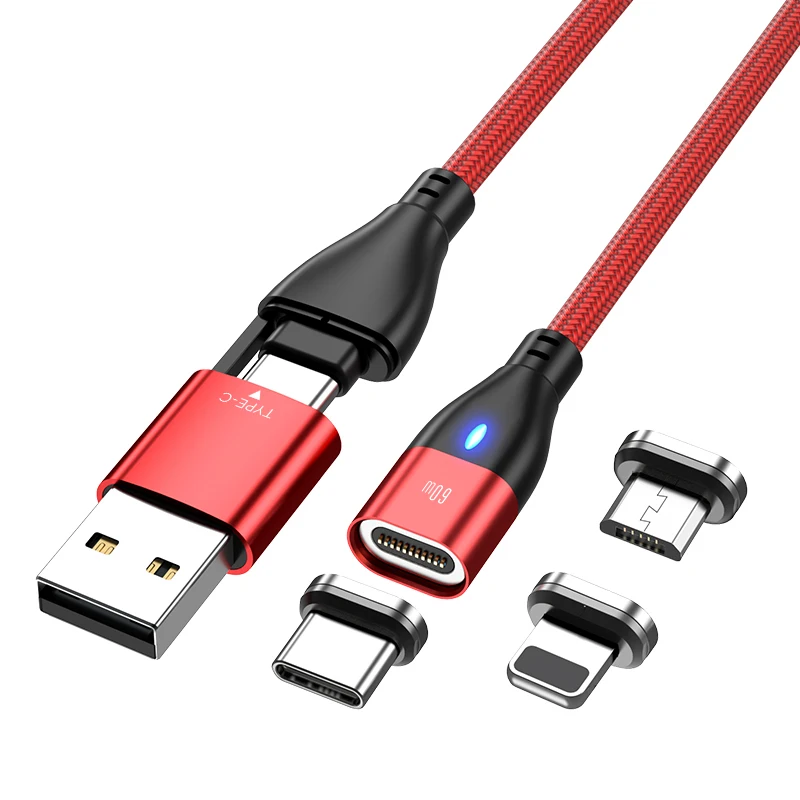 Magnet USB data cable 6 in 1 type a+c plug charger PD60W/100W fast chargin cable for mobile phones free logo service