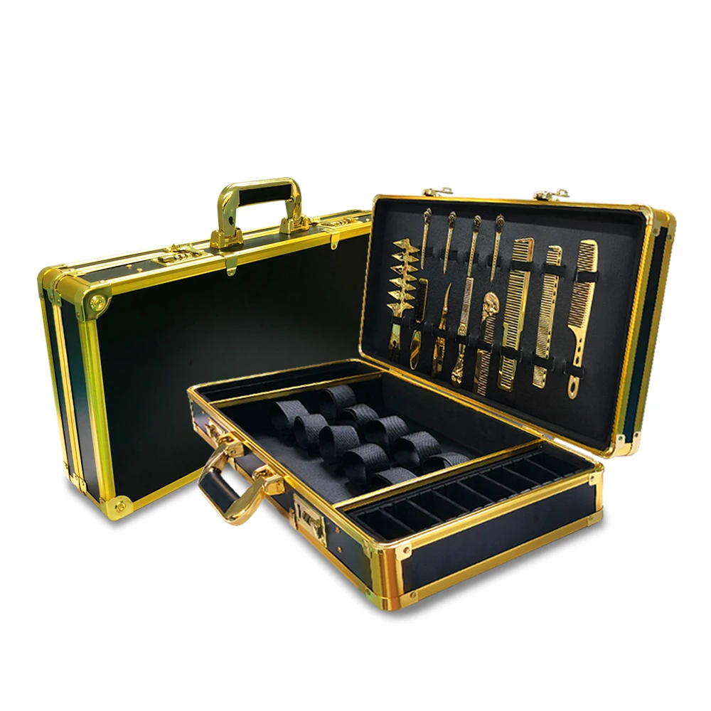 Multifunction Barber Hairdressing Toolbox Grooming Kit With Comb Clip Razor Set High Capacity Aluminum Case With Password Lock