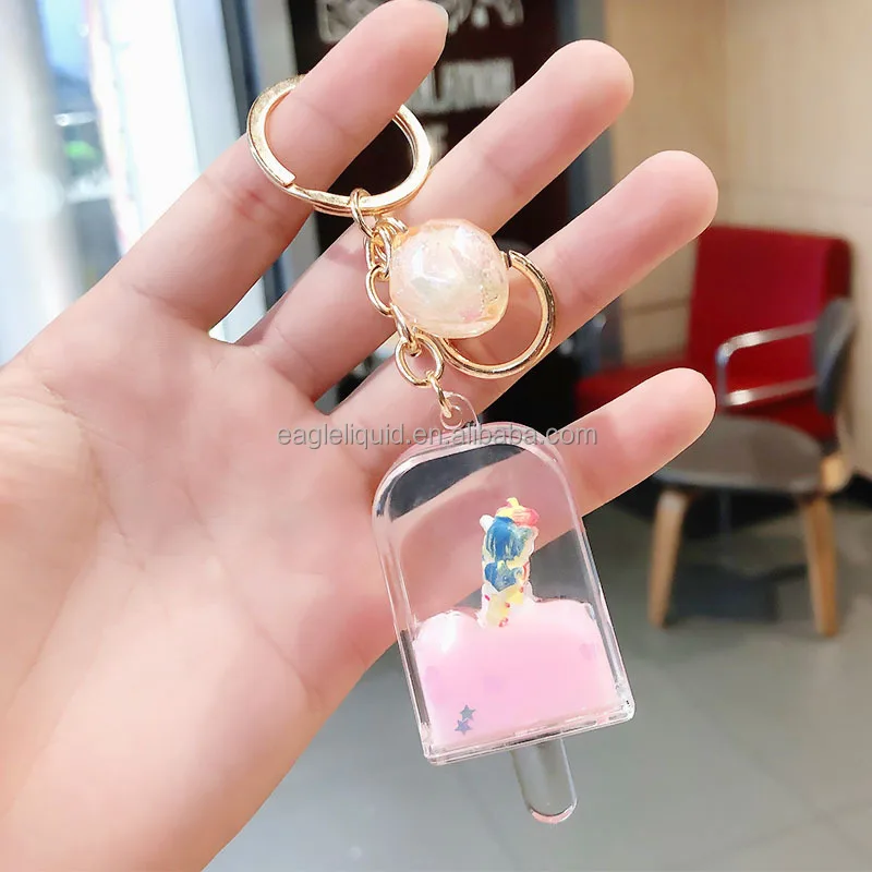 Kawaii Small Ornament Popular Items Cartoon Ice Cream Cute Keychain Floating Liquid Unicorn Keychain