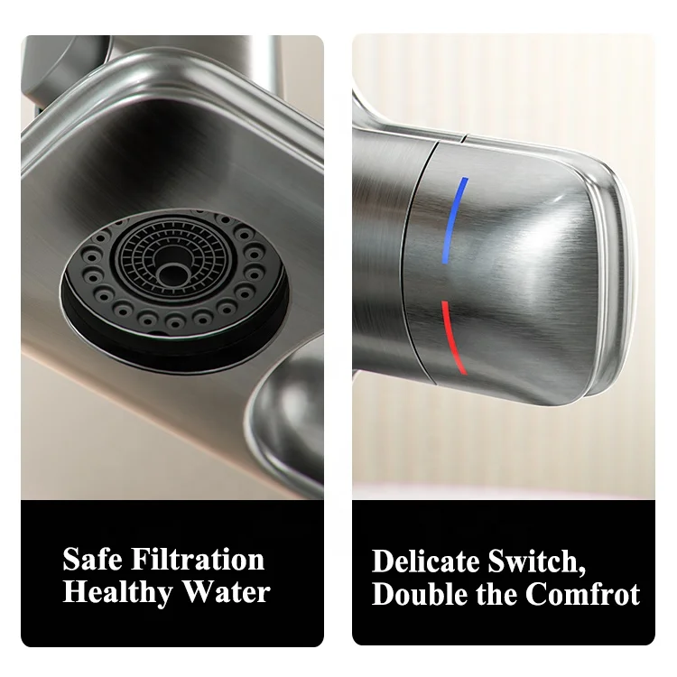 Dual Handles Kitchen Mixer Tap Purifier 3 in 1 Drink Water Filter Tap Kitchen Faucet 3 Way Pure Water Faucet for Kitchen