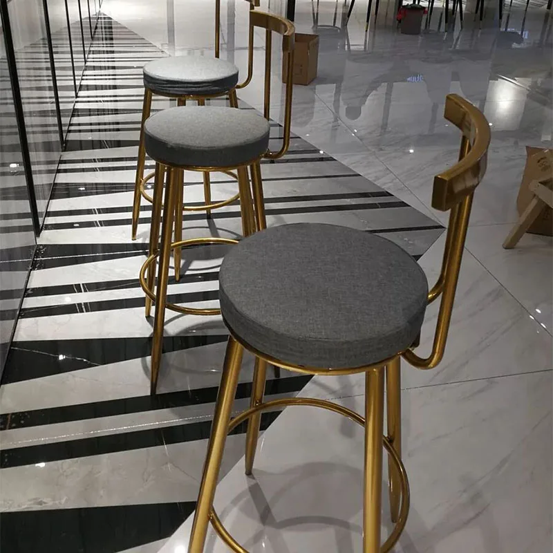 Luxury Furniture Restaurant Kitchen Counter Fabric Cushion Gold Leg High Chairs Metal Barstool For Restaurant