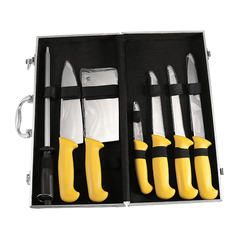 8PCS Filleting Skinning Boning Breaking Butcher Knife Set Metzger Messerset with Diamond Sharpening Steel and Chef Knife Bag