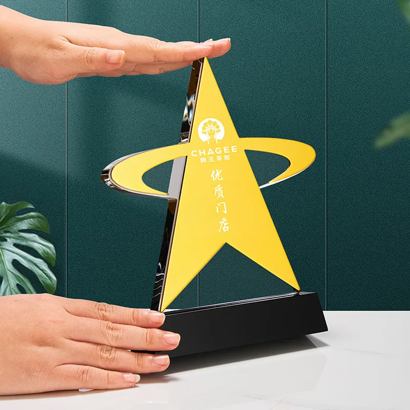 YZ Multiple shapes color printing crystal trophy awards custom k9 crystal trophy awards with black base