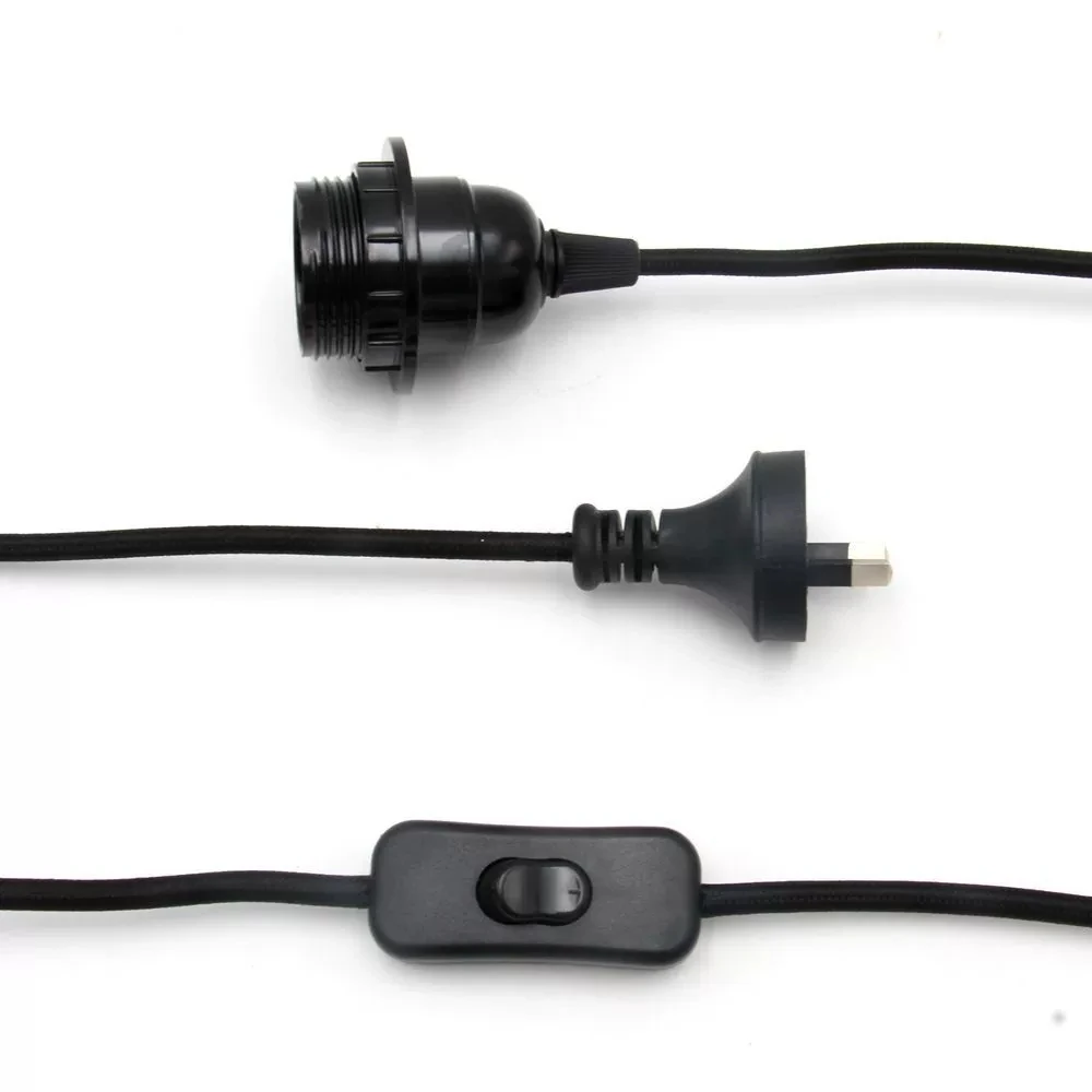 High-Quality VDE Compliant 2-Pin Plug, Dual Conductor Flat Cord Set and 303 Switch for E26/E27 Edison Vintage Lamp DIY Lighting