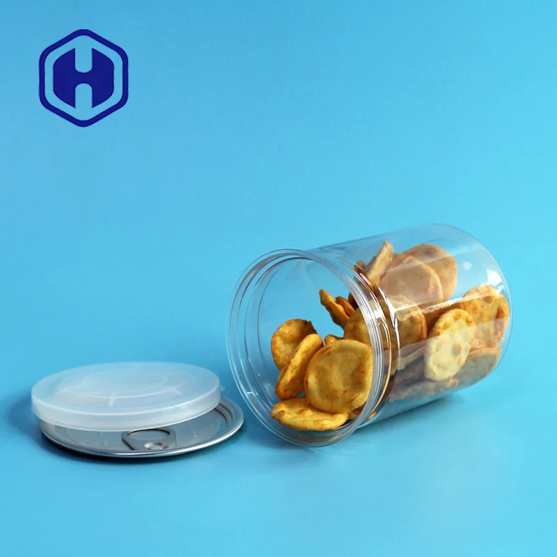round transparent cashew biscuits canned food eoe plastic PET can with aluminum lid