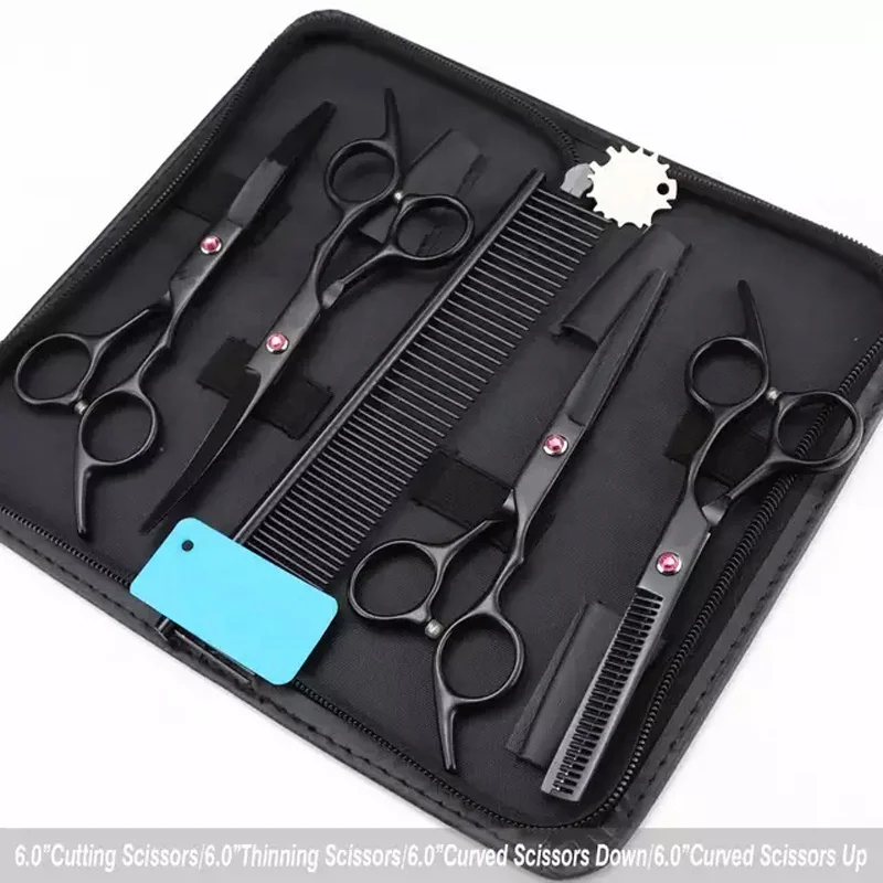 New Black Coated with Red ruby Screw Shears Japanese Steel Dog Grooming Scissors Color Pet Scissors Shears Set Sustainable