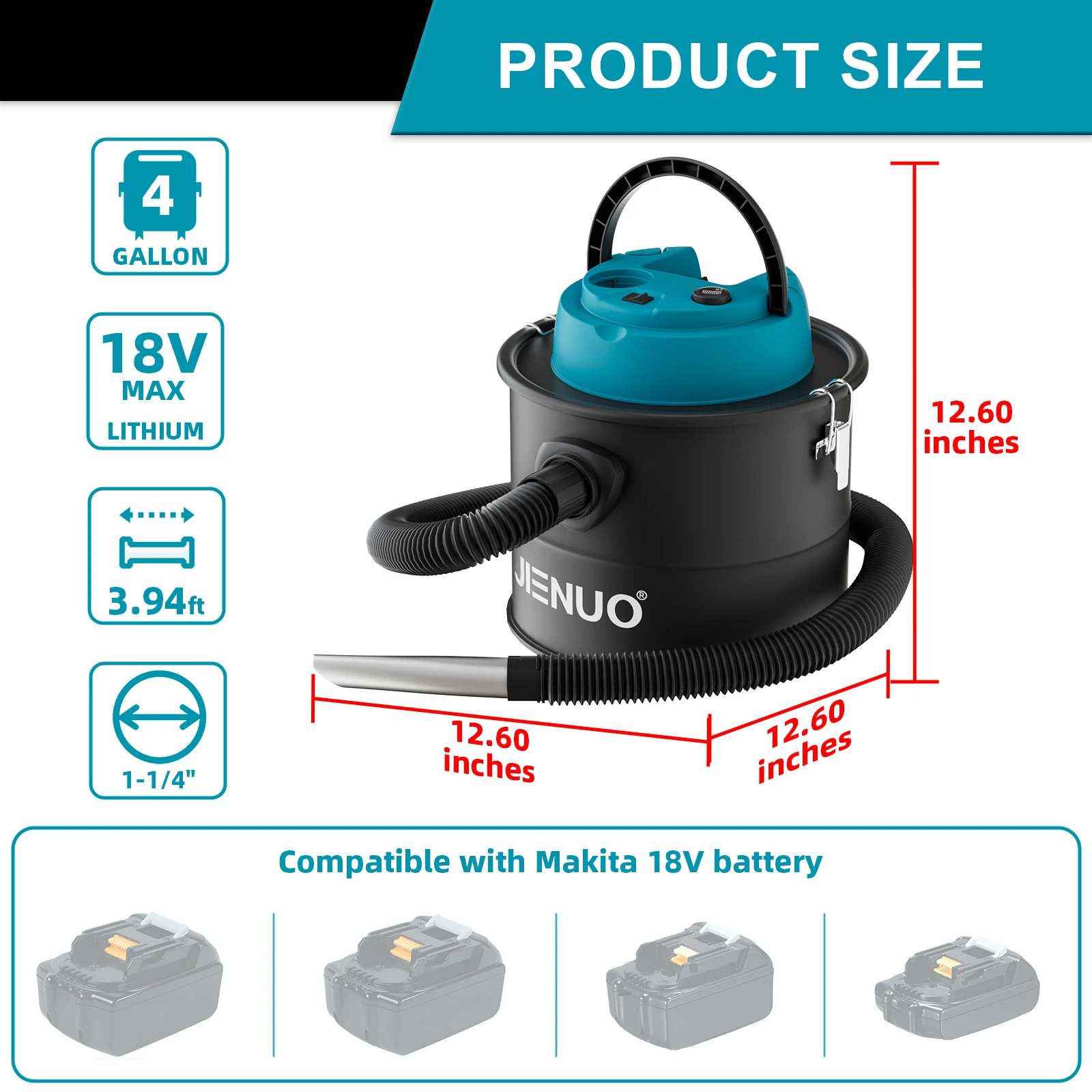 JN021 Stainless Steel Hot Steam Ash Vacuum Cleaner 15L Drum Vacuum Battery Dry Dust Ash Vacuum Cleaner