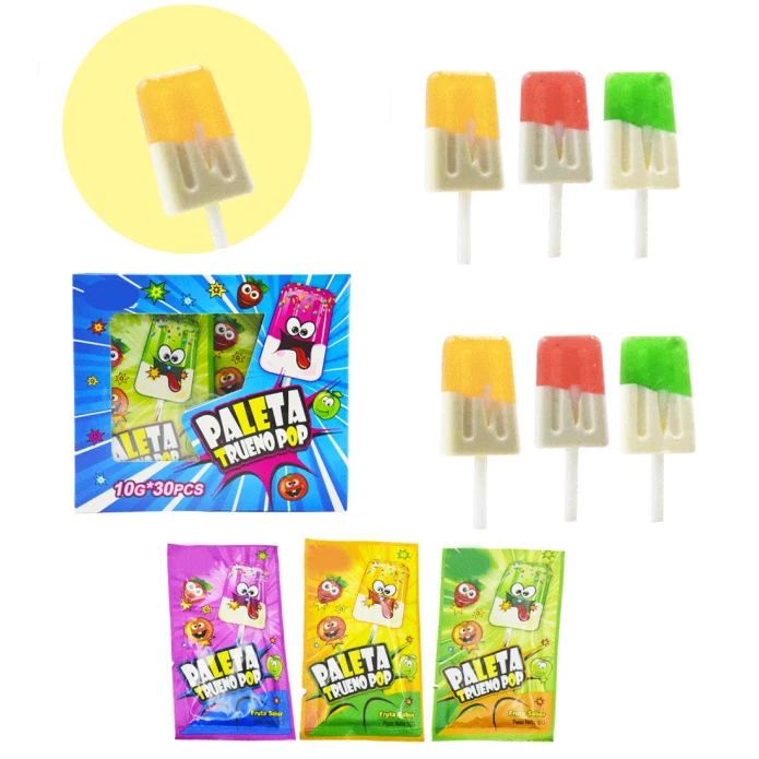 Beautifully packaged ice cream shape healthy custom lollipops sweets candy lollipop with popping candy