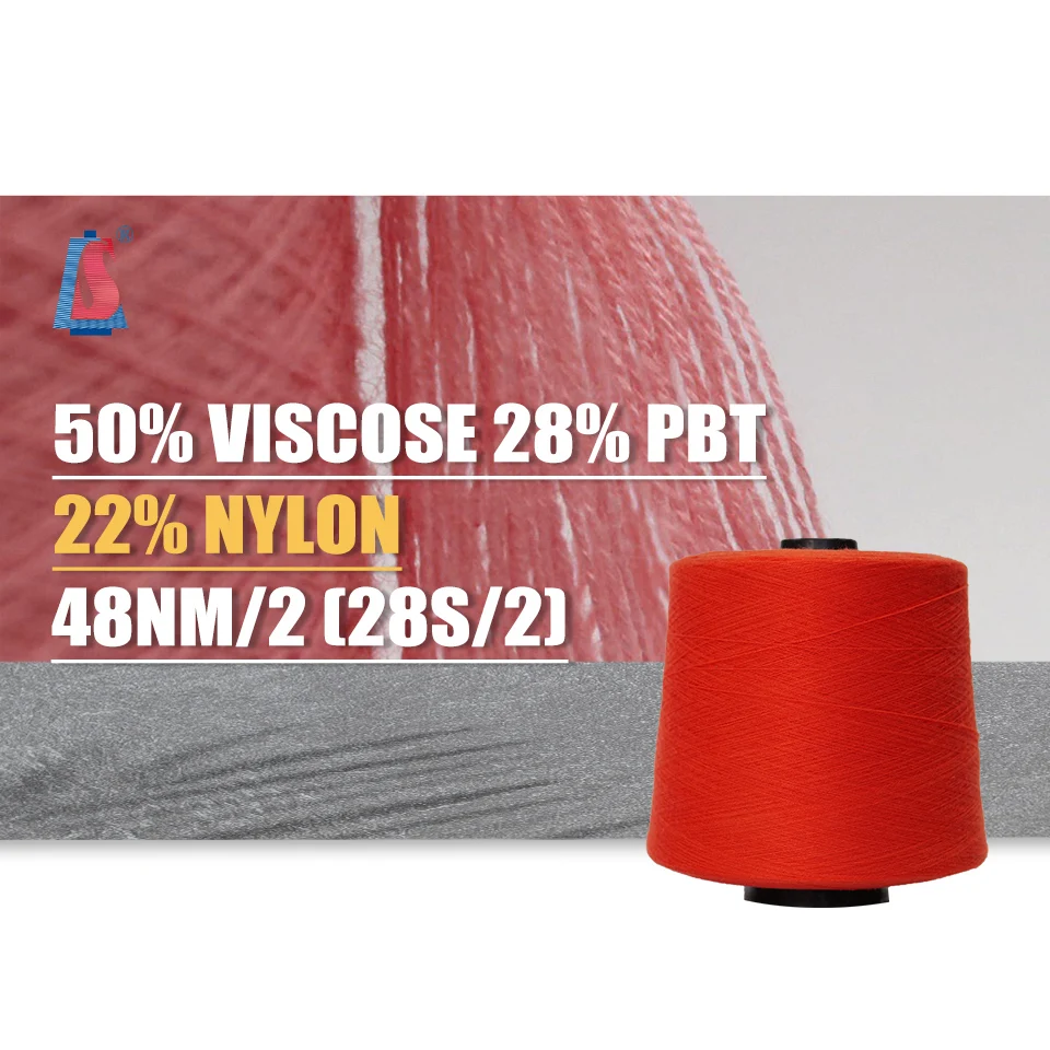 Заводская цена 28s/2 50% вискоза 22% нейлон 28% PBT высокое качество удобная теплая и дышащая вихревая пряжа
