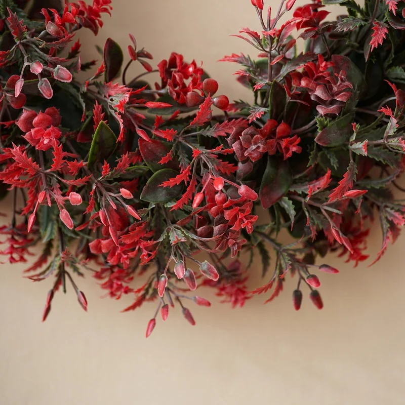 20 inch Spring Wreath Summer Door Decorations Home Farmhouse Decor Artificial Floral Wreath with Red Pink Flowers