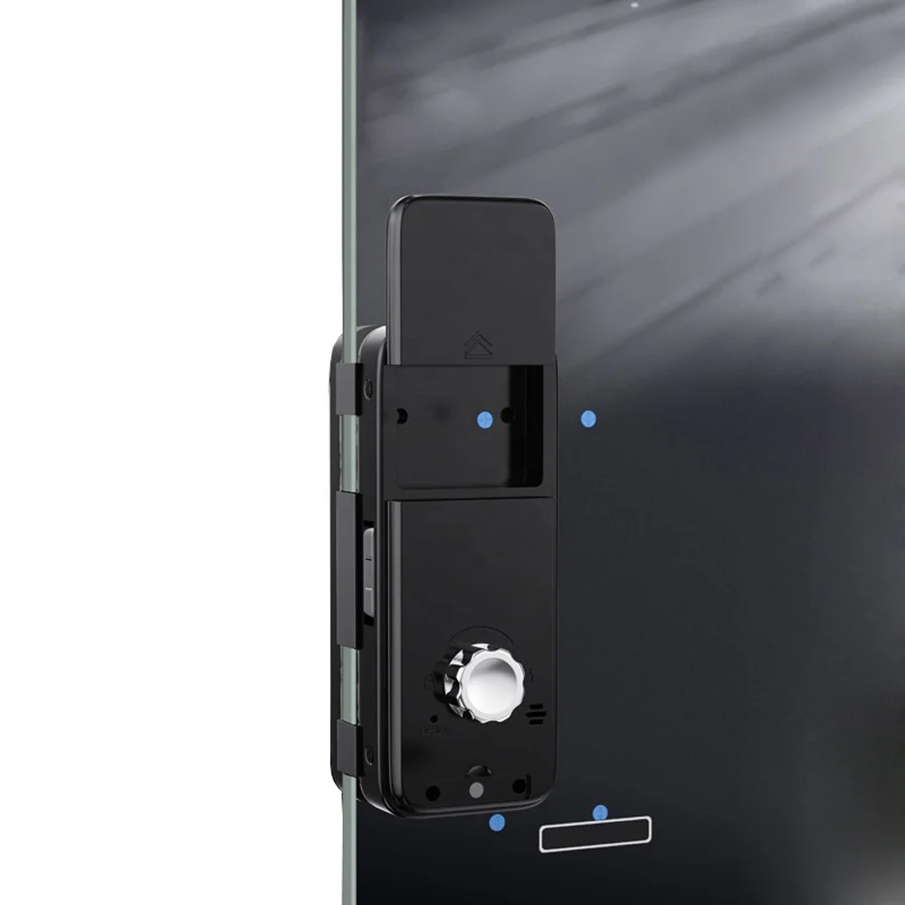 Goking tuya app bluetooth finger print office lock access control office frameless black swing glass door lock with key