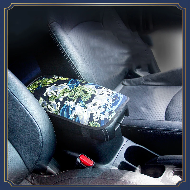 Car Center Handrail Box Cover JDM Japanese Ukiyo-e Cars Storage Carpet Protector Pad Car-styling Auto Accessories