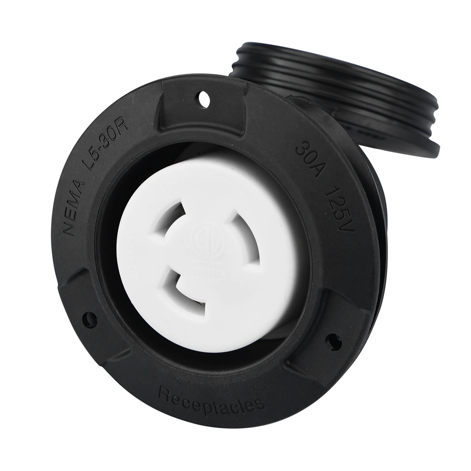 CAMPING&HOME 30A 125V Flanged Outlet NEMA L5-30R Locking Receptacle Electrical Socket with Weatherproof Cap, ETL Listed