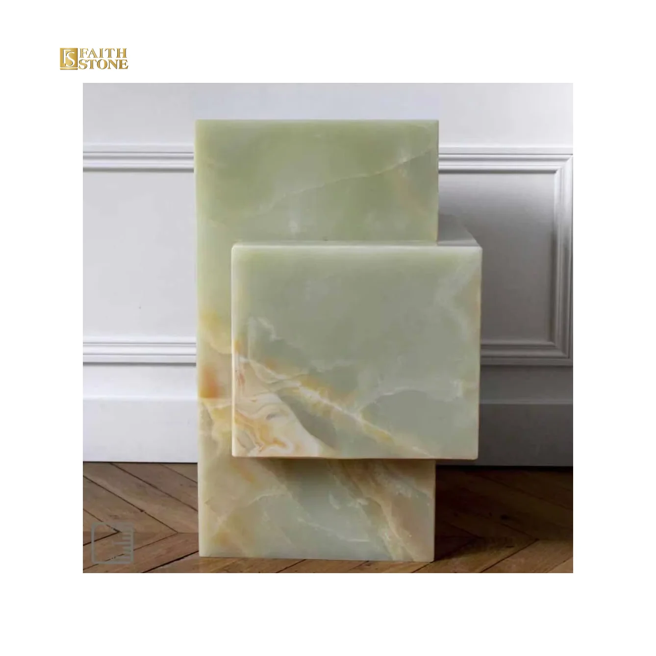 Modern Natural Emerald Flower Stone Green Marble Side Table Bedroom Cube Ice Cold Plinth Stand