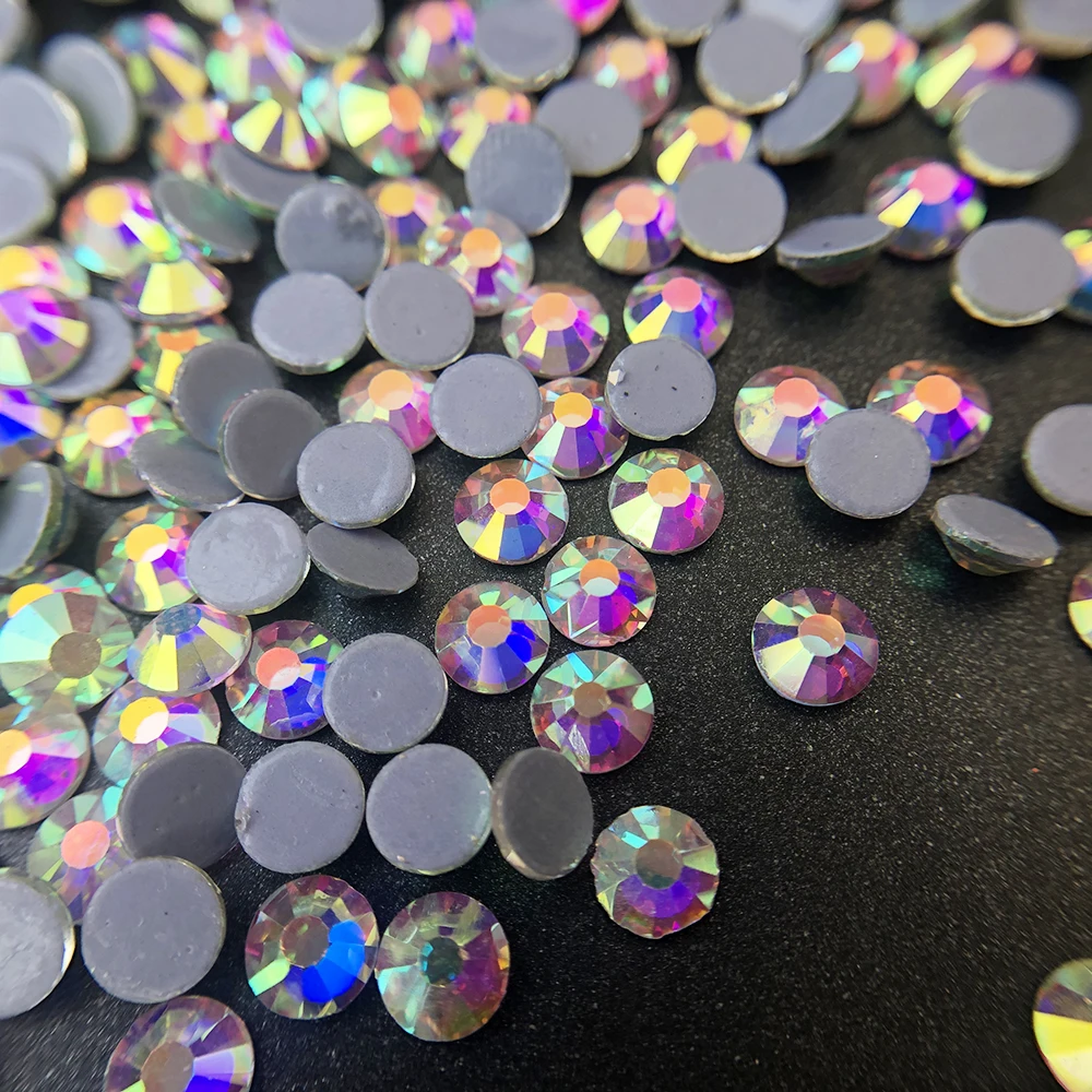 Wholesale cheap price flat back bulk hot fix pack glass rhinestone color chart