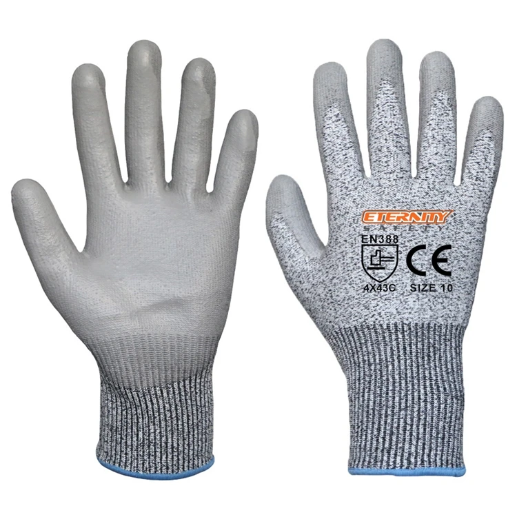 
High quality level 5 HPPE liner PU coated cut resistant protection hand gloves for work 