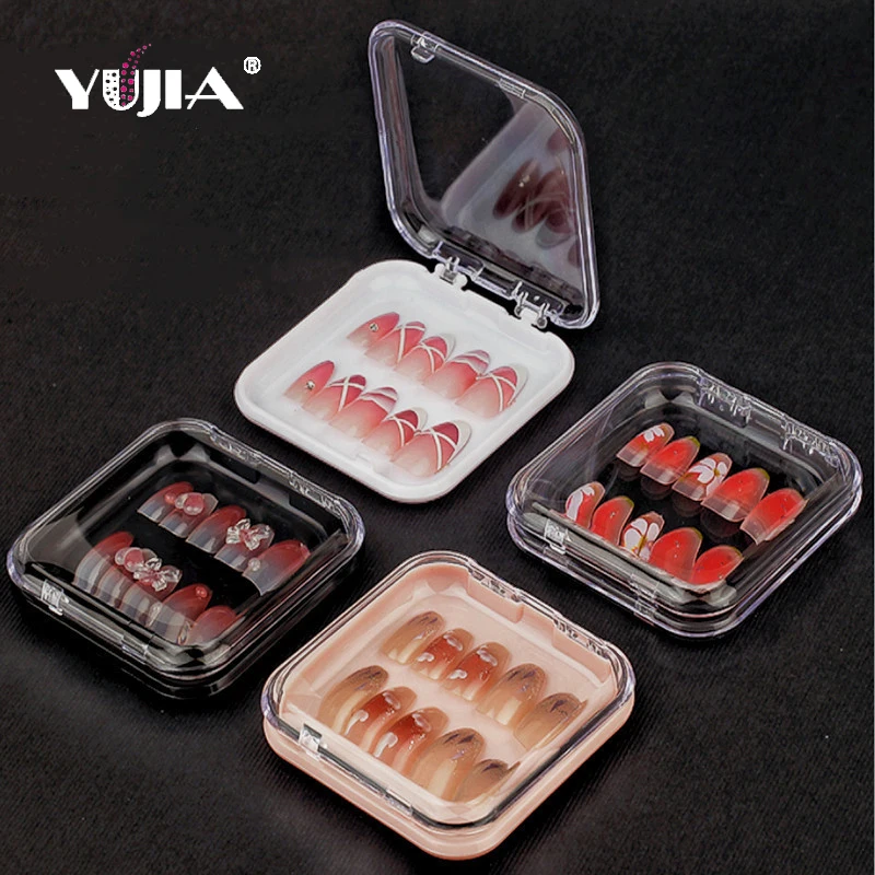 NEW Wholesale Nail Art Press On Nails Storage Box 75*75*16mm Transparent Cover Pink Bottom Acrylic Nail Packaging Box