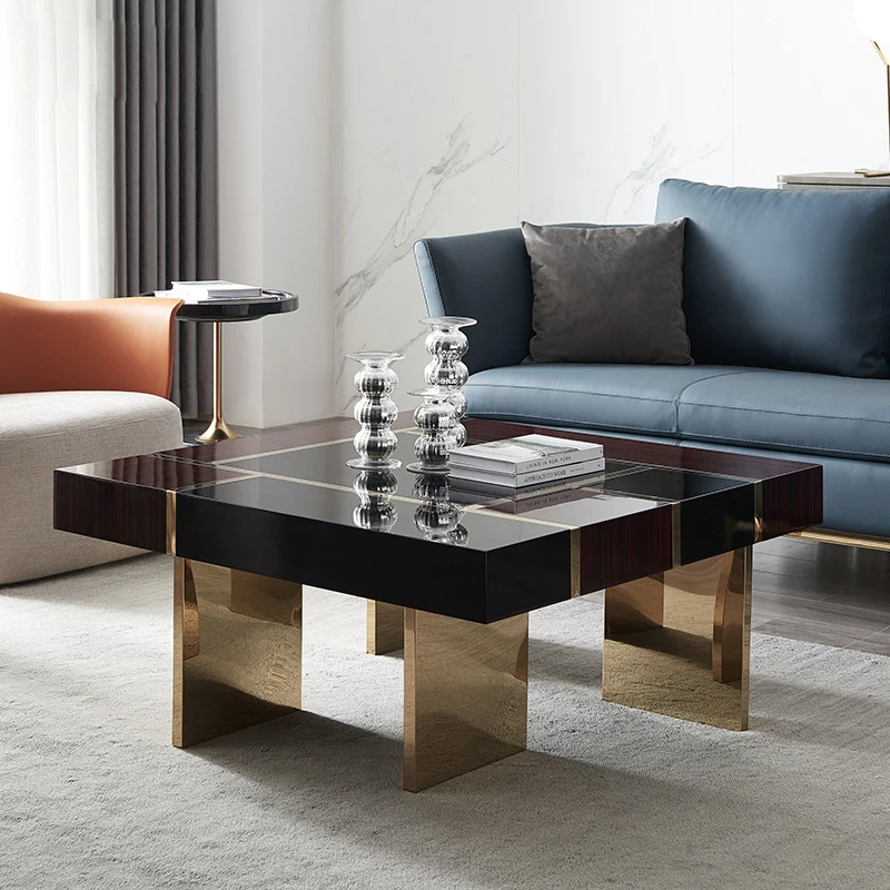 Italian luxury modern center table gold leg marble top square coffee table for living room