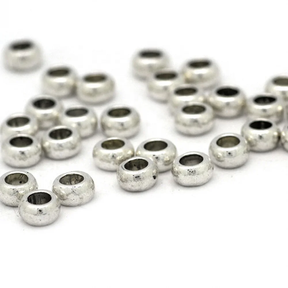 Accessories For Jewelry Making Big Hole Round Spacer Beads Silver Metal Bead Zamak Necklace And Bracelet Jewelry1.5mm.