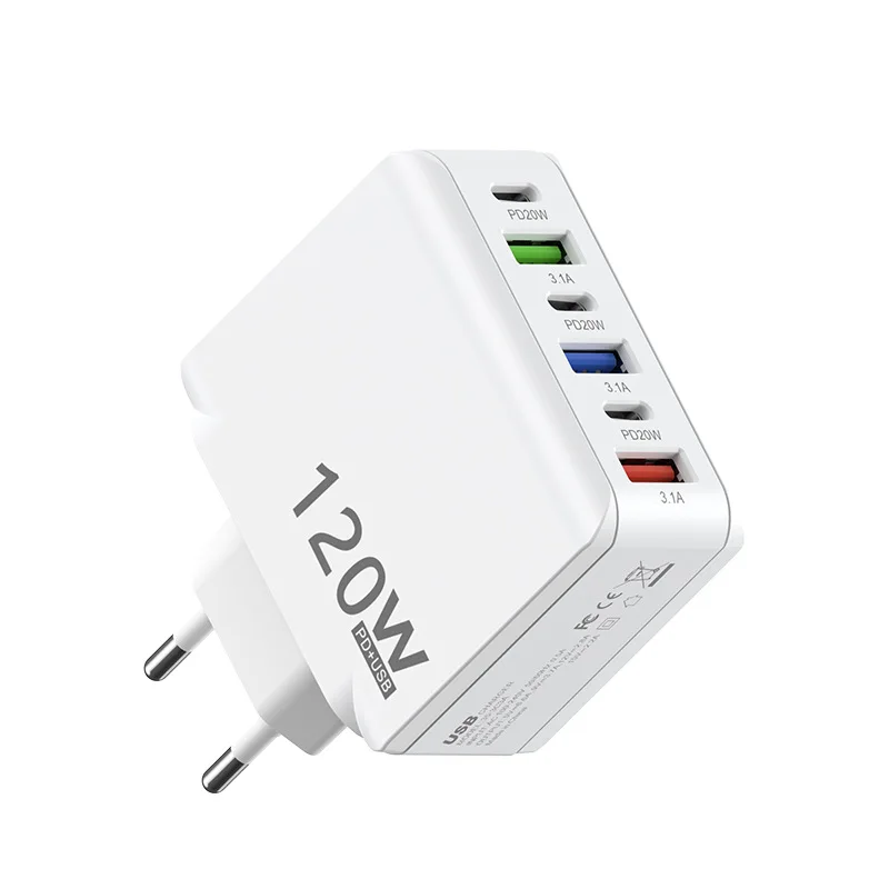 120 Вт Gan зарядное устройство для путешествий Usb-c супер быстрая зарядка Высокая мощность Type-c Быстрая 6 портов Macbook Белый Черный Oem