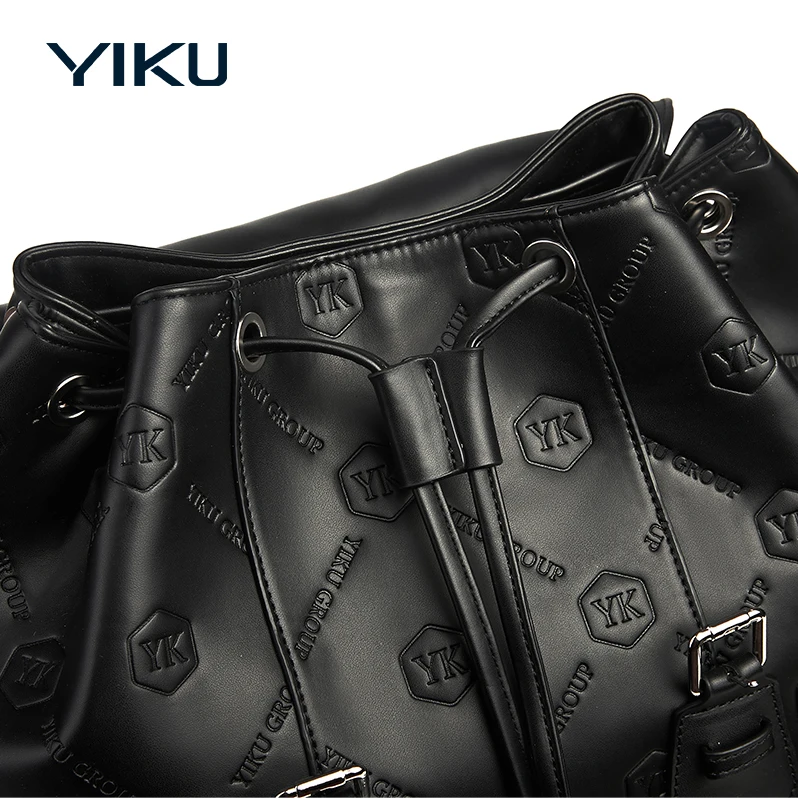 Custom debossed pattern vegan PU faux leather fashion black mens business laptop travel bag backpacks for work