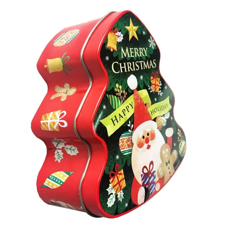 Factory Custom  Printed Tin Box Square Emboss christmas trees tin box  For Food Canning  christmas tin box