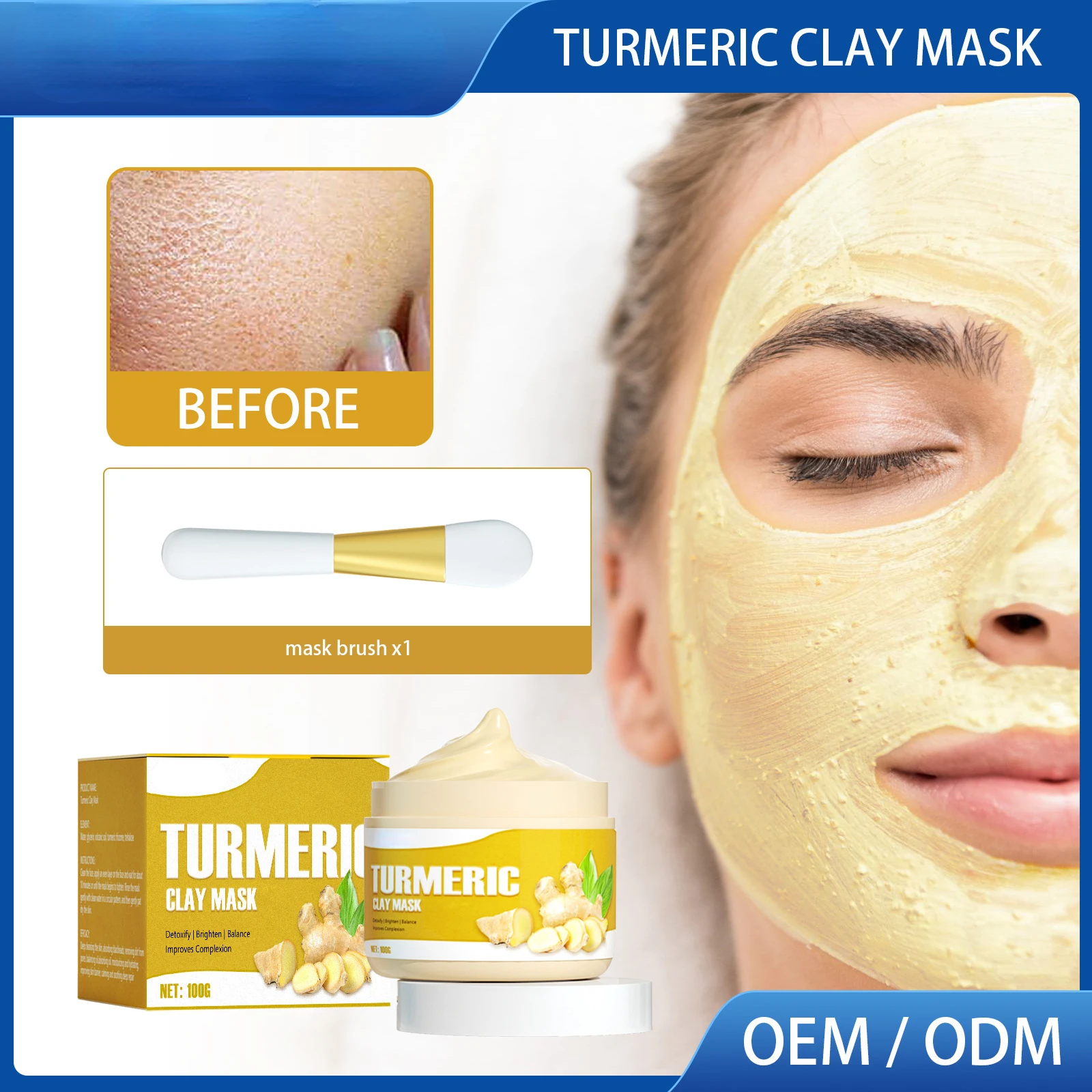 Private label bentonite face mask black head remover anti acne moisturizingi turmeric clay mack