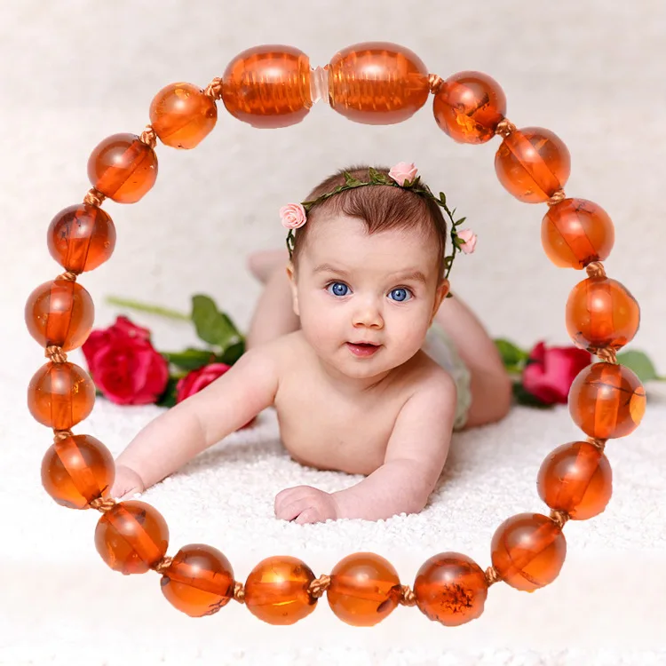 JOJO Amazon Choice High Quality Real Baltic Blood Amber Natural Baby Teething Bead Bracelet from Vietnam