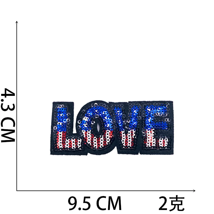 2022 Wholesale Sewing Bling Sublimation Sequin Patches Letter Iron on Embroidered Love Word Patches for Clothing Hat Jackets
